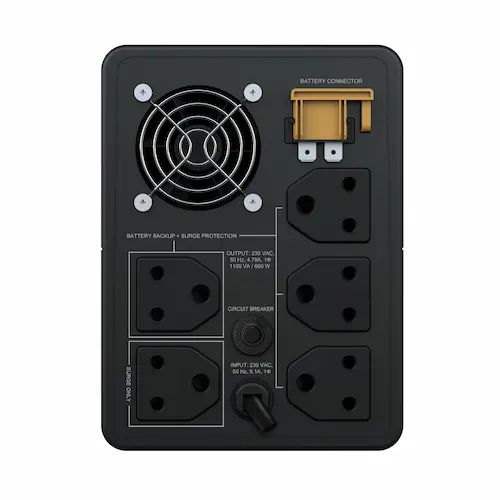 APC Back-UPS, 1100VA, Tower, 230V, 5 India 3-pin 6A Outlets, AVR, W/O Auto Shutdown Software - Image 2